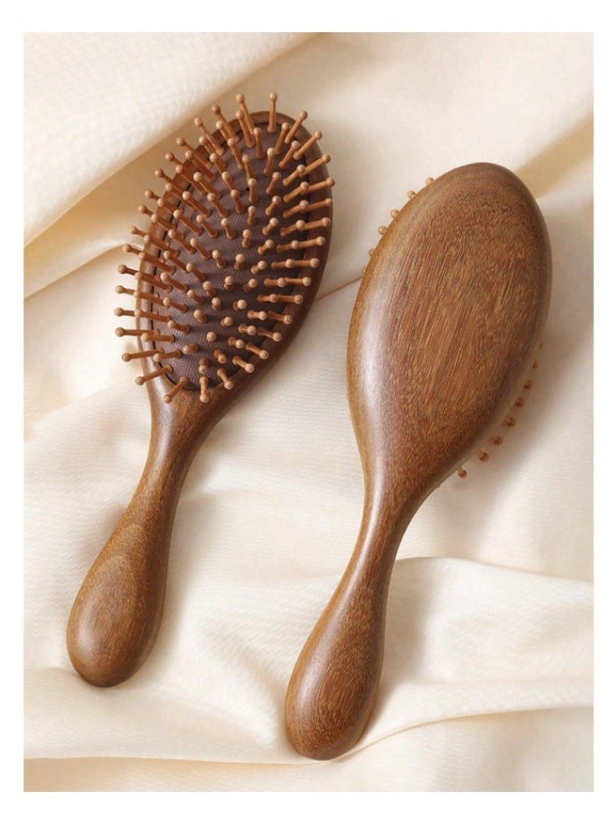 فرشاة شعر من خشب الأبنوس مع وسادة، مشط لتدليك فروة الرأس وفك تشابك الشعر للنساء، أداة شعر خشبية مضادة للكهرباء الساكنة للاستخدام المنزلي والصالون والسفر - Image 1